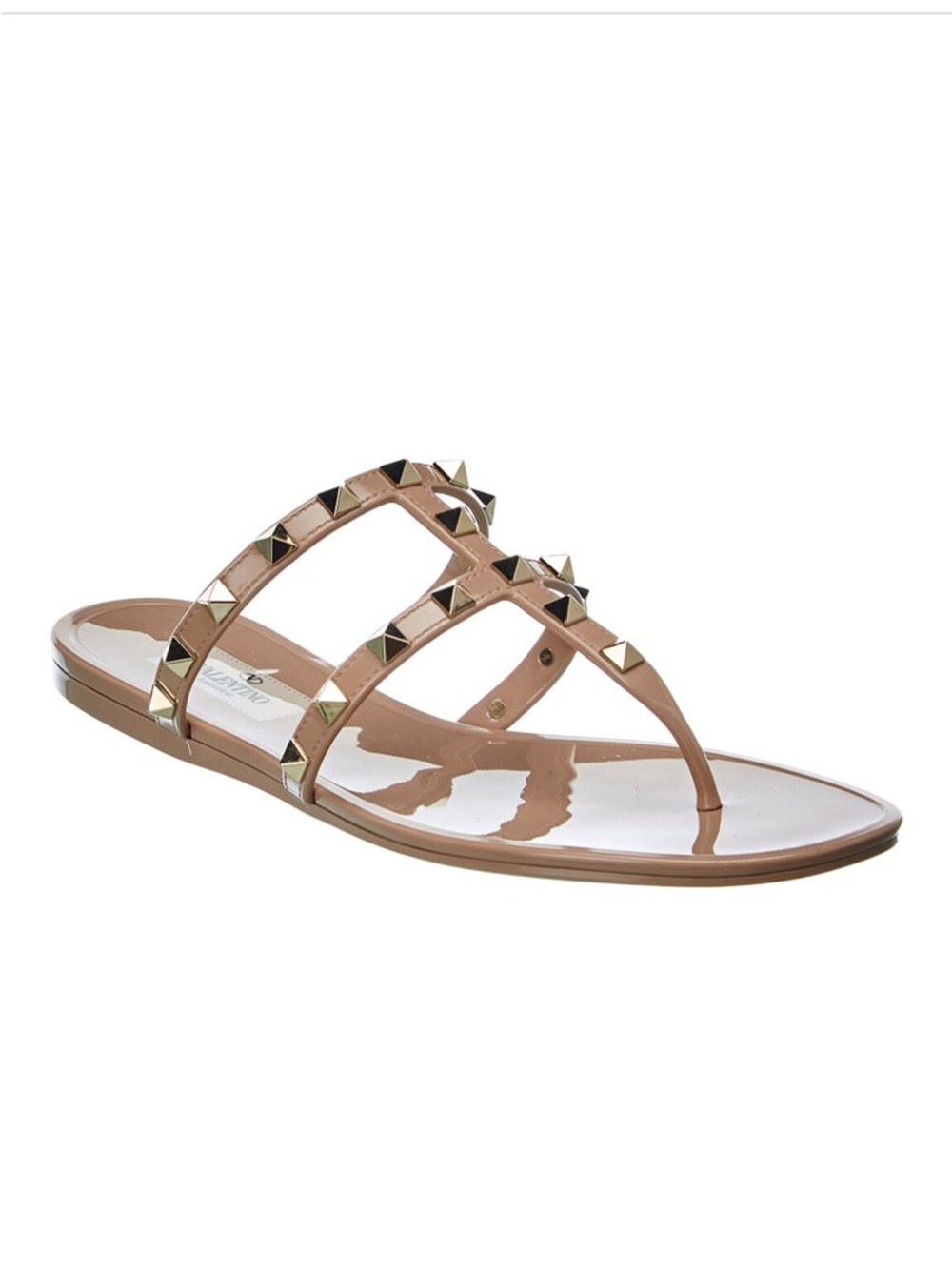 Valentino Garavani Tan/ Nude Jelly Rockstud T-Strap Sandals